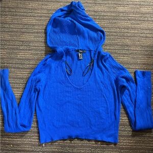 Vibrant Blue Ribbed Knit Hoodie